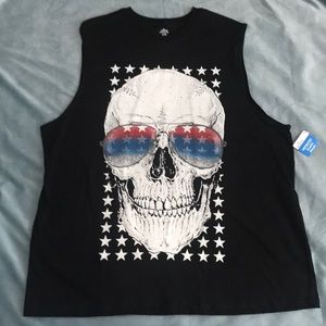 WAY TO CELEBRATE BLACK PATRIOTIC SKULL GRAPHIC MUSCLE TEE